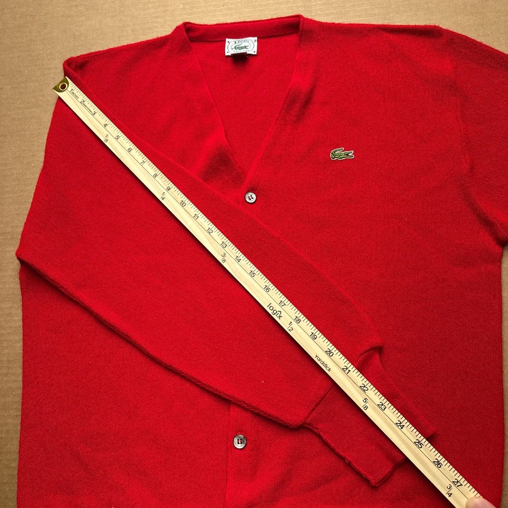 Izod Lacoste Vintage USA Cardigan Sweater Mens Sz L Red Pullover Long Sleeve - Picture 7 of 7